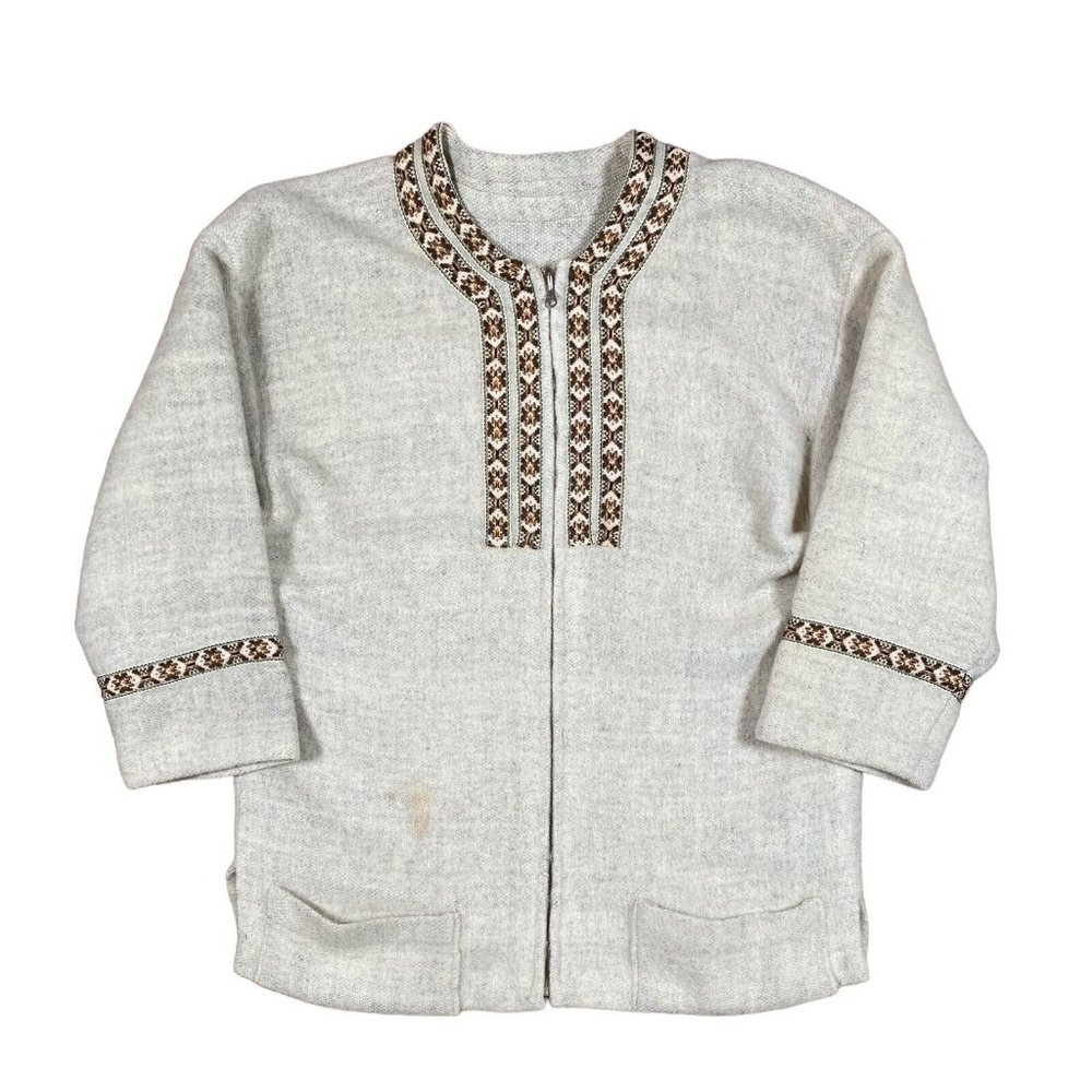 VINTAGE 1960’s Wool Norwegian Zip‎ Cardigan Handmade Sweater Sz 38 (M)